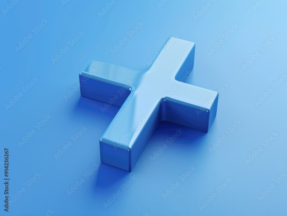 Obraz premium 3D rendering of a modern and minimalist cross logo with blue color.