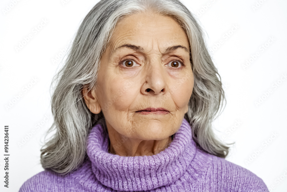 Portrait of a Senior Woman with Gray Hair in a Purple Sweater Portrait of a Senior Woman with Gray Hair in a Purple Sweater