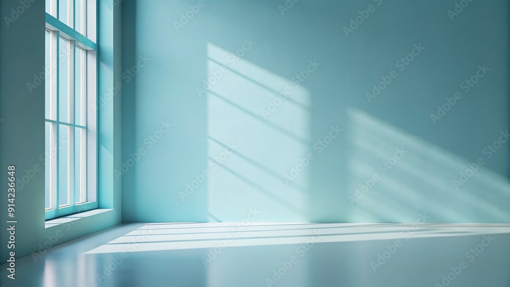 Fototapeta premium A light blue canvas with captivating window shadows creates a calm yet visually engaging backdrop for your products.
