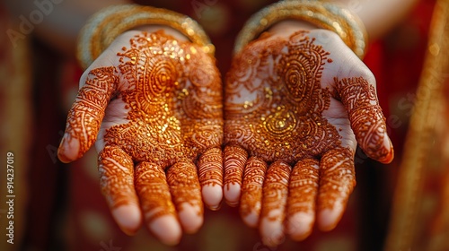 A close-up of hands applying henna designs for Diwali photo