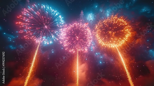 A colorful fireworks display lighting up the night sky during Diwali photo