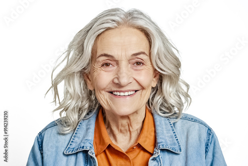 Smiling Senior Woman in a Denim Jacket