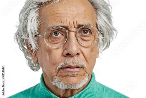 Close-up Portrait of a Thoughtful Senior Man with Grey Hair and Glasses photo