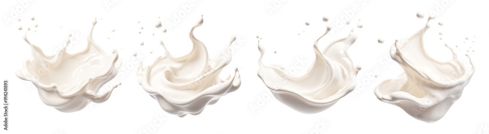 White liquid splashes are shown in dynamic motion, creating unique shapes and textures against a clean background, emphasizing fluidity and energy White liquid splashes are shown in dynamic motion, creating unique shapes and textures against a clean background, emphasizing fluidity and energy