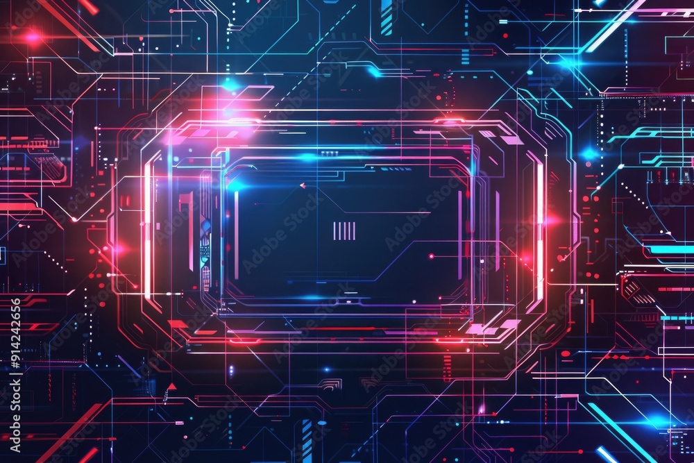 Obraz premium A computer circuit board surrounded by a neon frame