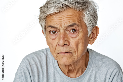 Portrait of a Senior Man with Gray Hair and Wrinkled Skin