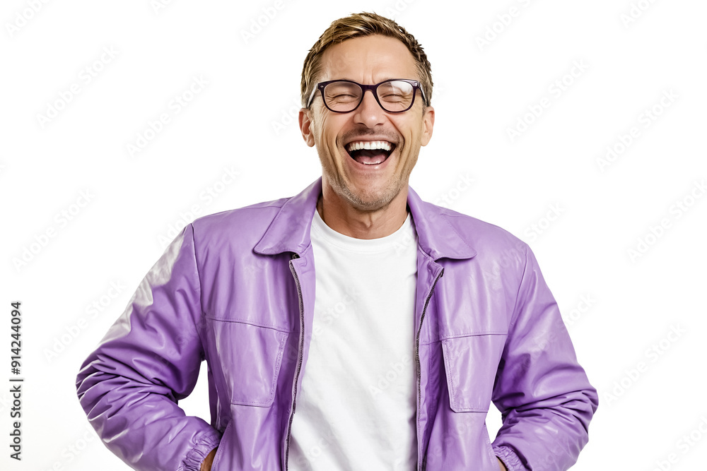 Happy Man in Purple Jacket Laughing Happy Man in Purple Jacket Laughing