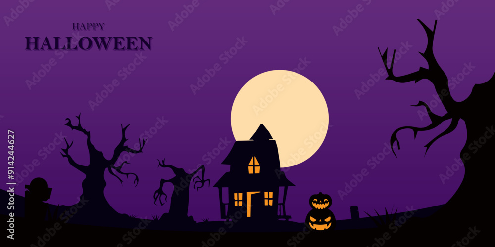 Halloween background design, Halloween night,spooky atmosphere, pumpkin, halloween night silhouette design. Halloween background design, Halloween night,spooky atmosphere, pumpkin, halloween night silhouette design.