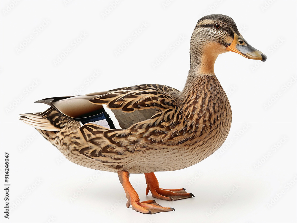 A Beautiful Mallard Female Duck Standing Gracefully on a White Background A Beautiful Mallard Female Duck Standing Gracefully on a White Background