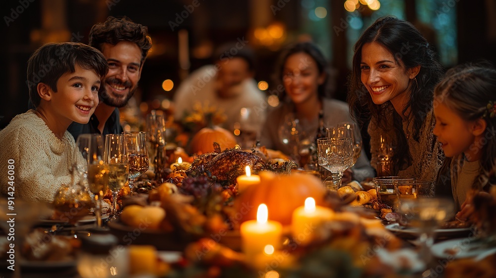 A family sharing what they are thankful for around the Thanksgiving table A family sharing what they are thankful for around the Thanksgiving table