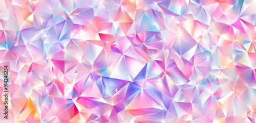 Glowing pastel polygons shimmer with crystal texture in a soft light vector backdrop.