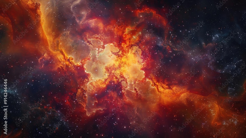 Fototapeta premium A stunning cosmic nebula filled with vibrant colors, showcasing the beauty of space and celestial phenomena.