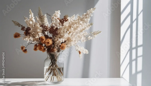 Dried rustic flowers intransparent vase, ai photo