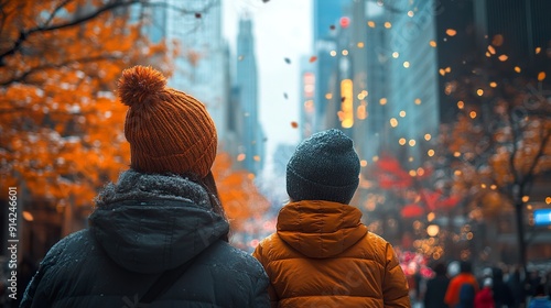 A family watching the Thanksgiving Day parade on TV 