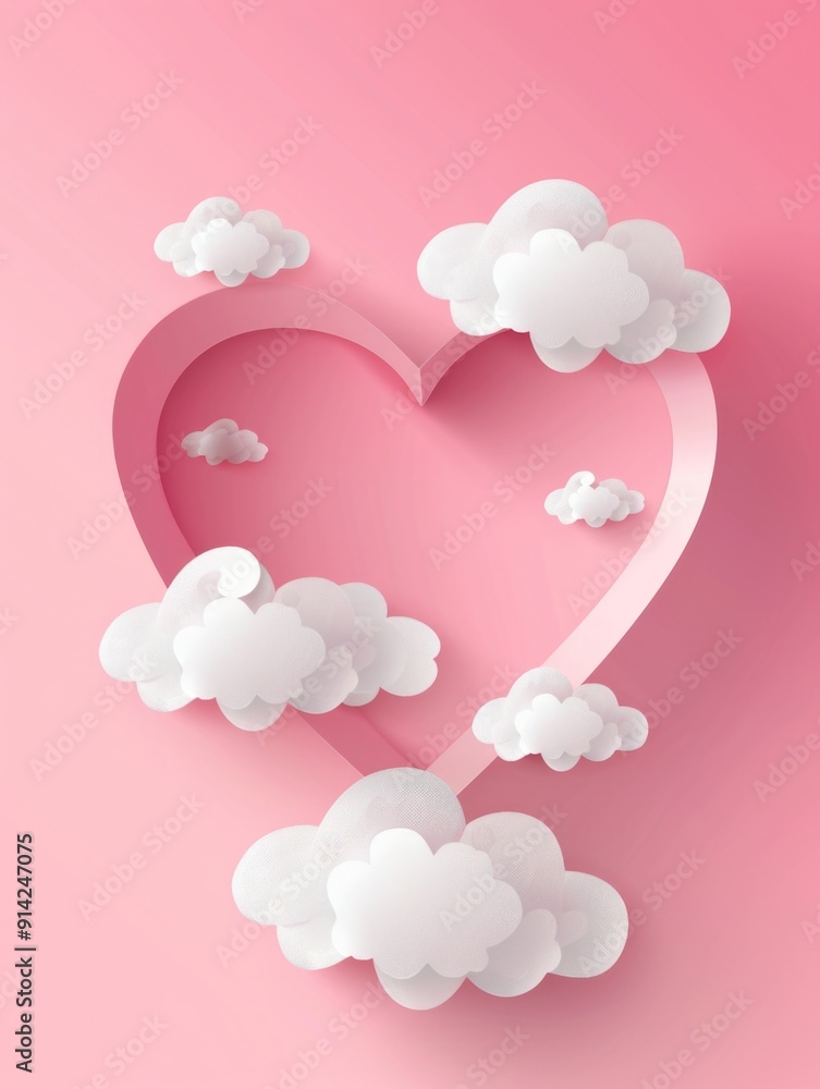 A heart-shaped cloud floating on a pink background, ideal for romantic and love-themed illustrations A heart-shaped cloud floating on a pink background, ideal for romantic and love-themed illustrations