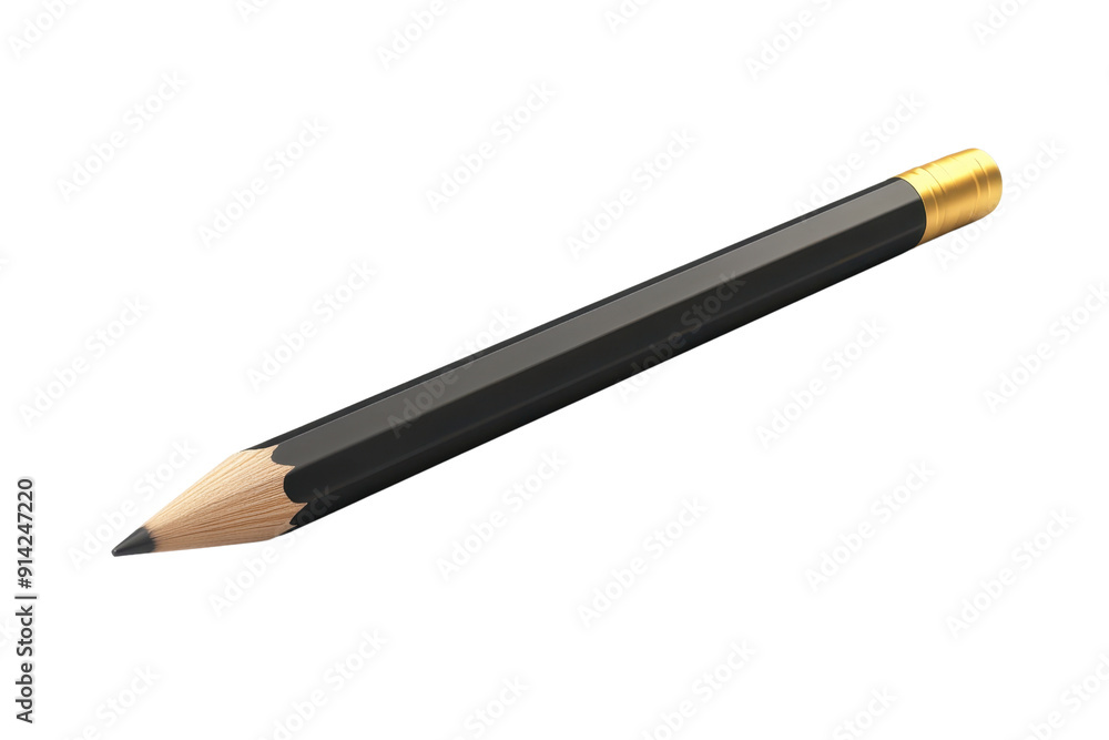 A black pencil with a golden eraser isolated on a transparent background. ideal for educational and creative purposes. A black pencil with a golden eraser isolated on a transparent background. ideal for educational and creative purposes.