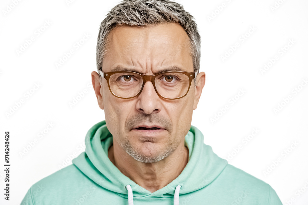 Portrait of a Skeptical Man with Glasses Portrait of a Skeptical Man with Glasses