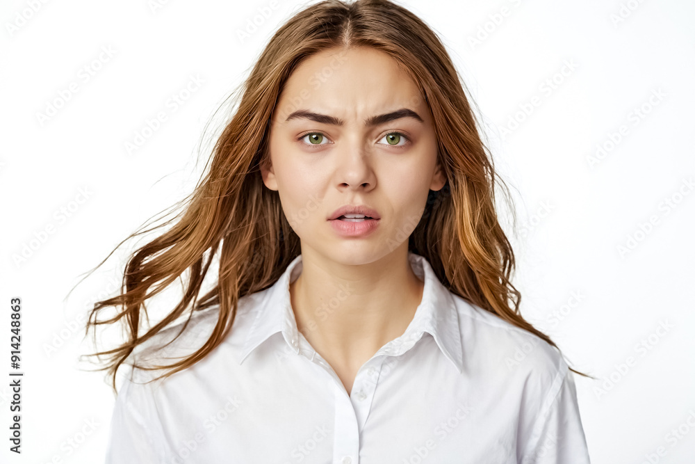 Close-up of a young woman with a surprised expression Close-up of a young woman with a surprised expression