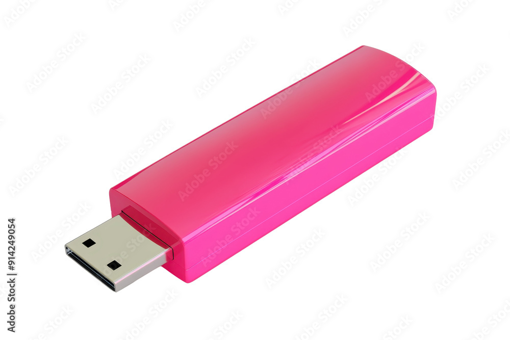 A vibrant pink USB flash drive isolated on a transparent background. perfect for data storage and transport. High resolution stock photo. A vibrant pink USB flash drive isolated on a transparent background. perfect for data storage and transport. High resolution stock photo.