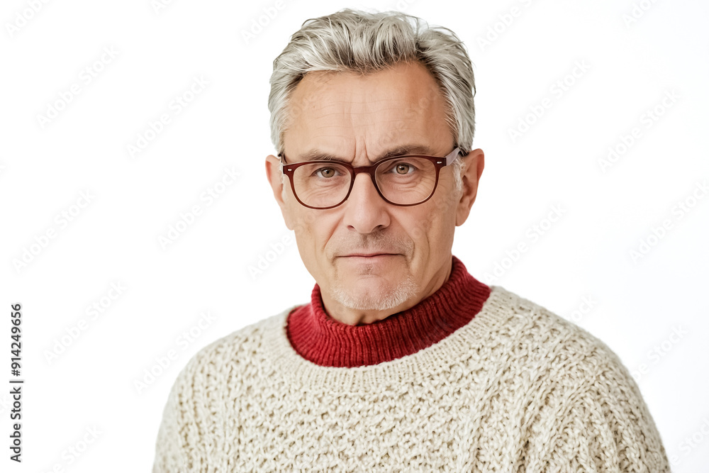 Obraz premium Serious Mature Man With Grey Hair and Glasses