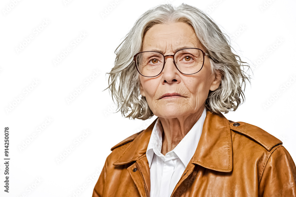 Portrait of an elegant senior woman in a leather jacket Portrait of an elegant senior woman in a leather jacket