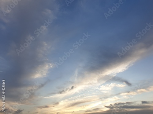 Beautiful natural blue sky with ckouds. Deep sky with white and black clouds.