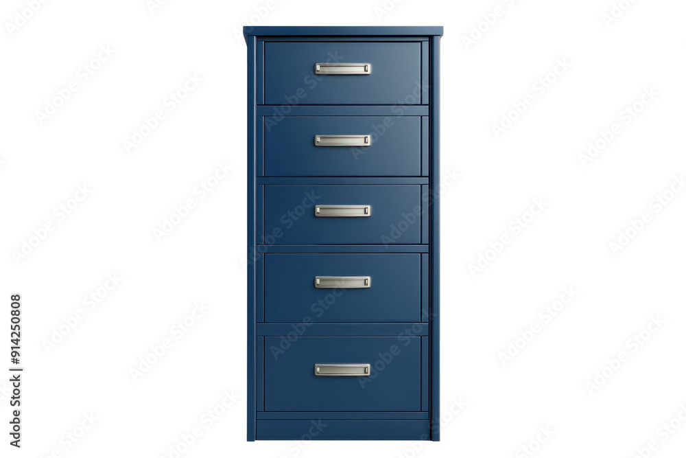 Blue five-drawer file cabinet isolated on transparent background. modern storage solution for office organization. Blue five-drawer file cabinet isolated on transparent background. modern storage solution for office organization.
