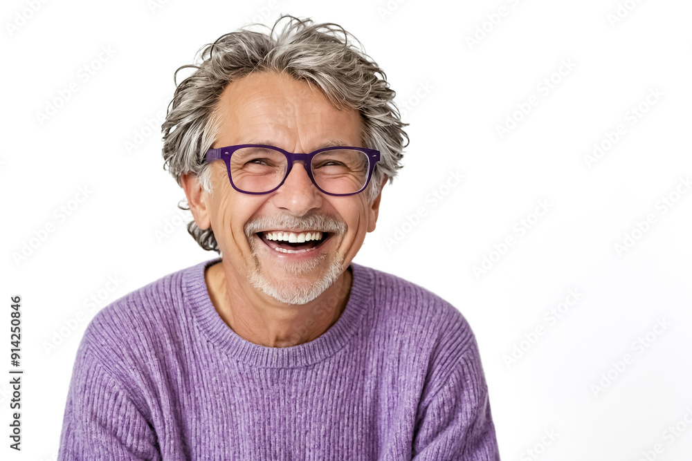 Portrait of a Smiling Senior Man with Gray Hair and a Purple Sweater Portrait of a Smiling Senior Man with Gray Hair and a Purple Sweater