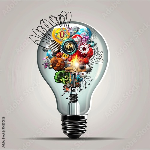 Illustrate a light bulb with a think tank concept inside, showcasing collaborative creativity