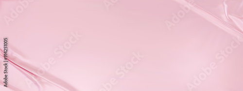 Light pink silk satin luxury background. Pink elegant background with space for design. Draped fabric Flat lay, Template, cover, header, Wide banner. panoramic view. 3D vector illustration.