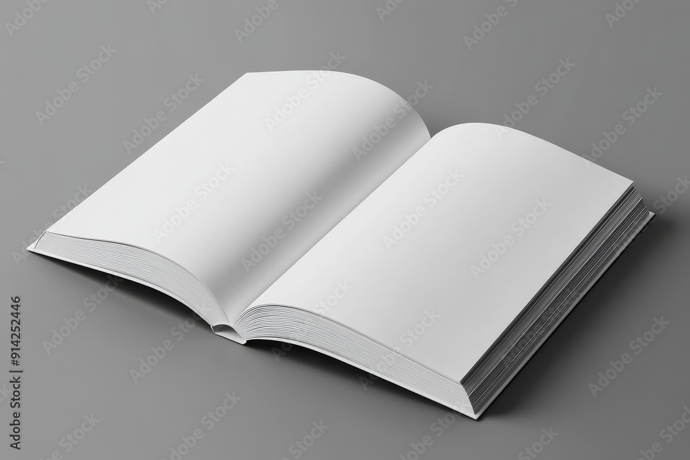 Photorealistic A4 brochure mockup on a light grey background. Photorealistic A4 brochure mockup on a light grey background.