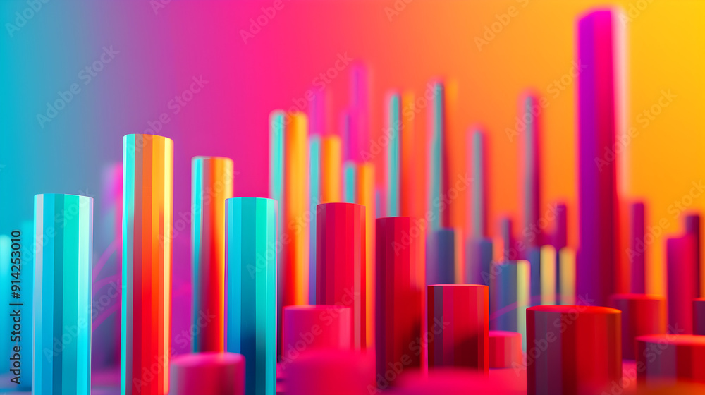 A vibrant 3D bar chart illustrating business data and financial analysis, showcasing colorful cylindrical bars on a gradient background, created using generative AI. A vibrant 3D bar chart illustrating business data and financial analysis, showcasing colorful cylindrical bars on a gradient background, created using generative AI.