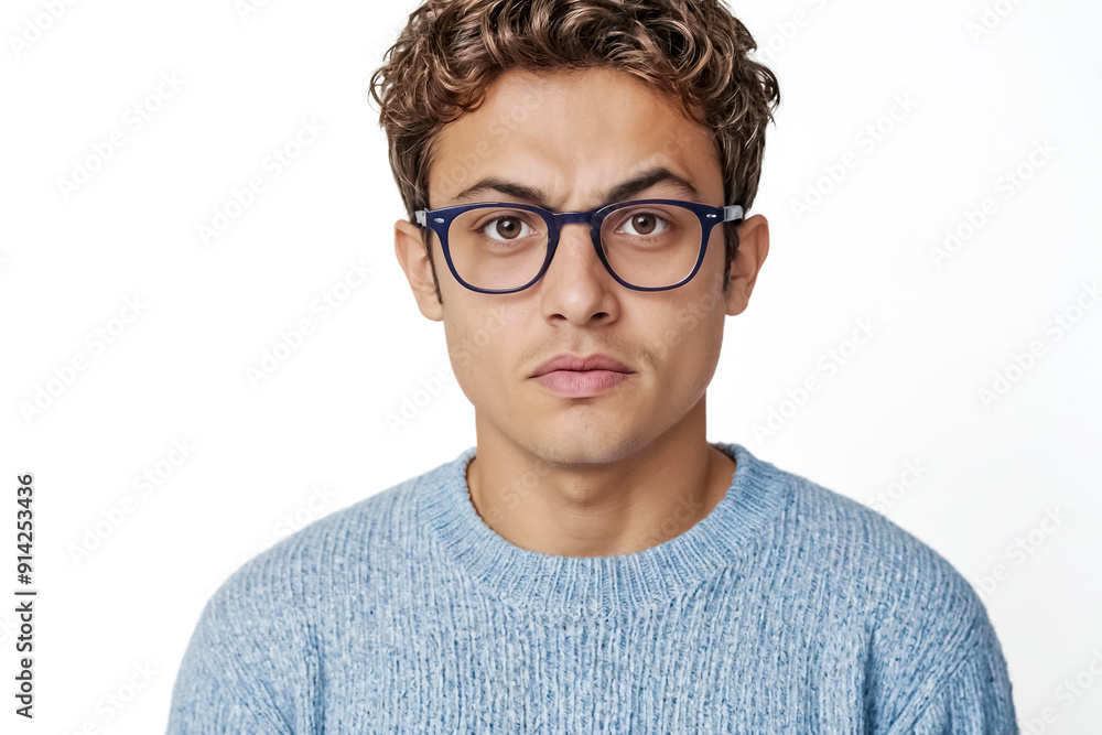 Fototapeta premium Young man in glasses looking skeptical