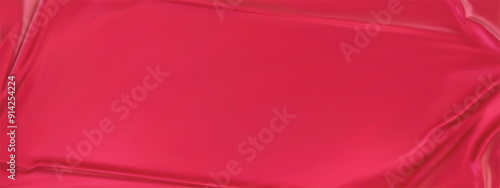 Burgundy red silk satin luxury background. Red elegant background with space for design. Draped fabric Flat lay, Template, cover, header, Wide banner. panoramic view. 3D vector illustration.