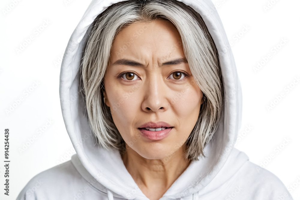 Closeup portrait of a woman with a skeptical expression Closeup portrait of a woman with a skeptical expression