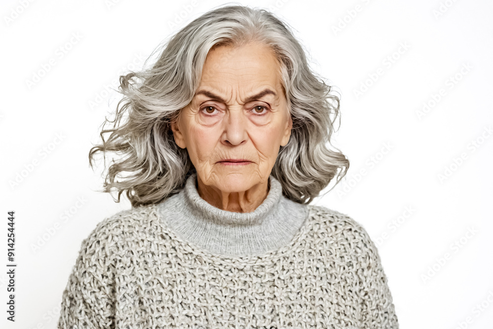 Senior woman with grey hair looking intensely at the camera Senior woman with grey hair looking intensely at the camera