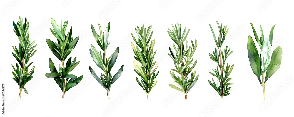 Watercolor Rosemary Leaves Set on Clean White Background Earthy Green Herb with Aromatic and Fresh Vibe Watercolor Rosemary Leaves Set on Clean White Background Earthy Green Herb with Aromatic and Fresh Vibe