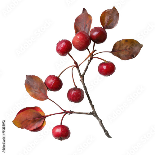 Vibrant red berries and colorful autumn leaves on a branch create a stunning natural decoration. PNG transparent background. photo