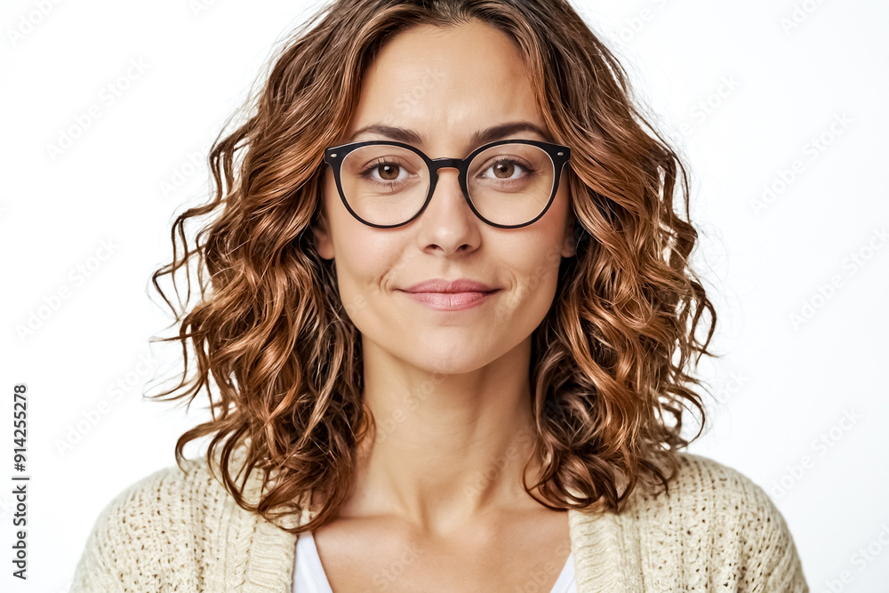 Portrait of a Young Woman with Curly Hair Wearing Glasses Portrait of a Young Woman with Curly Hair Wearing Glasses