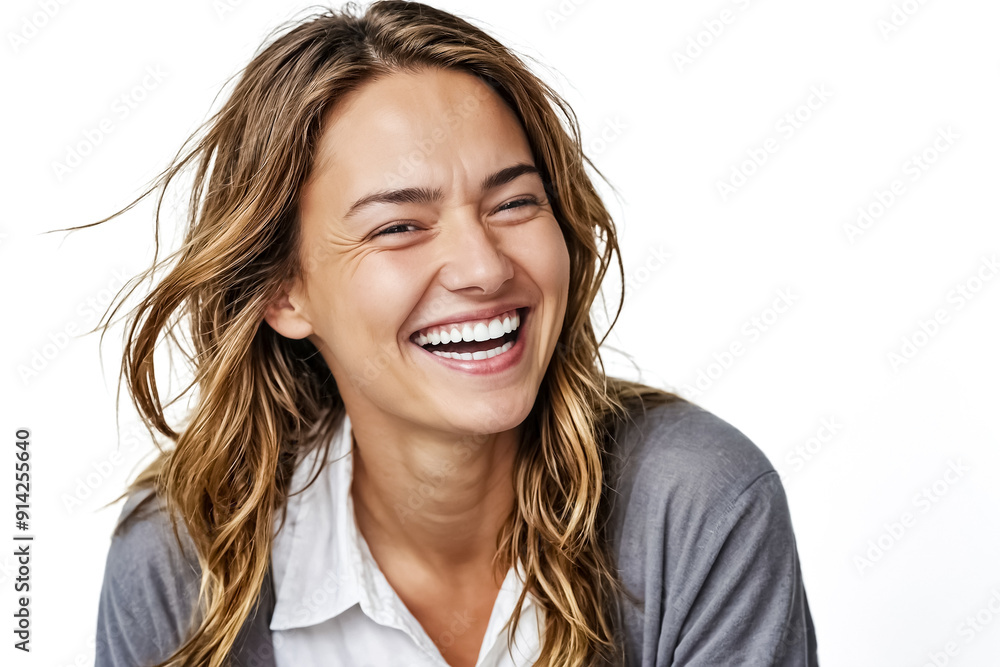 Happy Young Woman with Long Hair Smiling Happy Young Woman with Long Hair Smiling