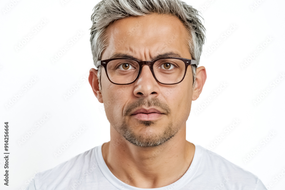 Portrait of a Skeptical Man with Gray Hair and Glasses Portrait of a Skeptical Man with Gray Hair and Glasses
