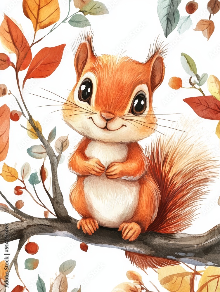Fototapeta premium Adorable Squirrel on a Branch in Autumn