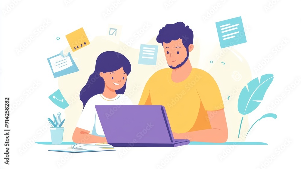 parent helping their child navigate an online learning platform on a laptop parent helping their child navigate an online learning platform on a laptop