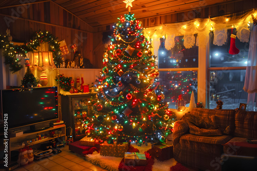 Christmas tree decorated in 90's style