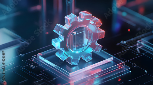 Illustration of a system update concept in 3D vector style glass morphism gear icon innovation, making it perfect for mobile app design and user interface elements
