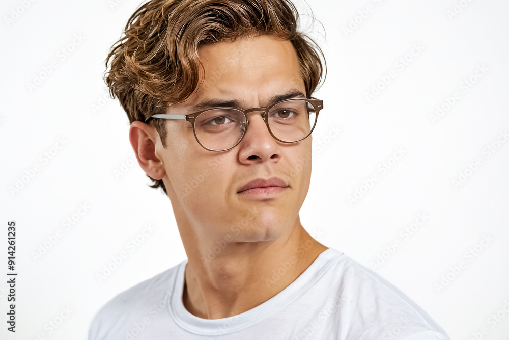 Young man with glasses looking to the side Young man with glasses looking to the side