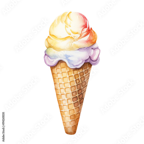 ice cream cone watercolor isolated on transparent background cutout