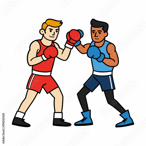 Tow boxers illustration fighting in a boxing match