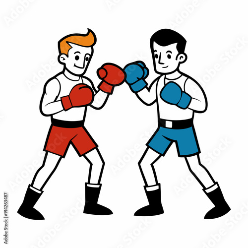 Tow boxers illustration fighting in a boxing match