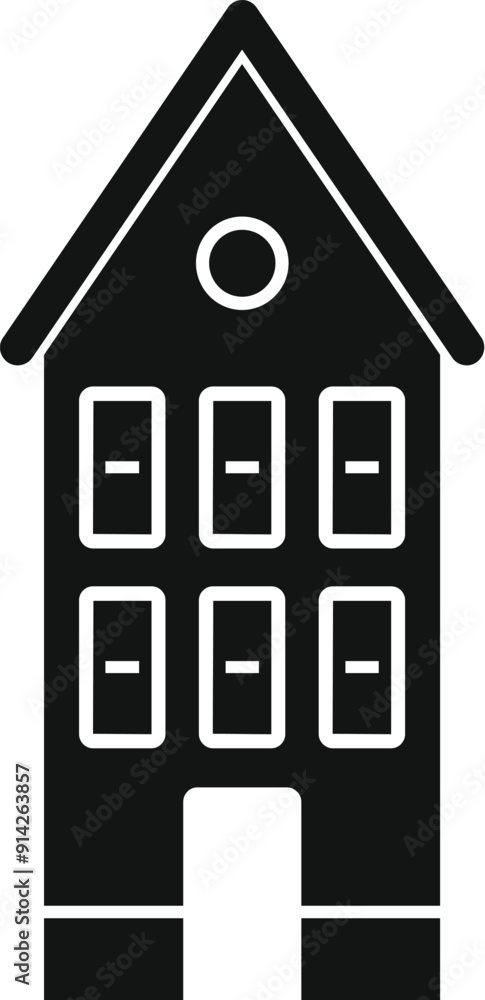 Simple icon of a three story residential building facade with an attic, isolated on a white background Simple icon of a three story residential building facade with an attic, isolated on a white background